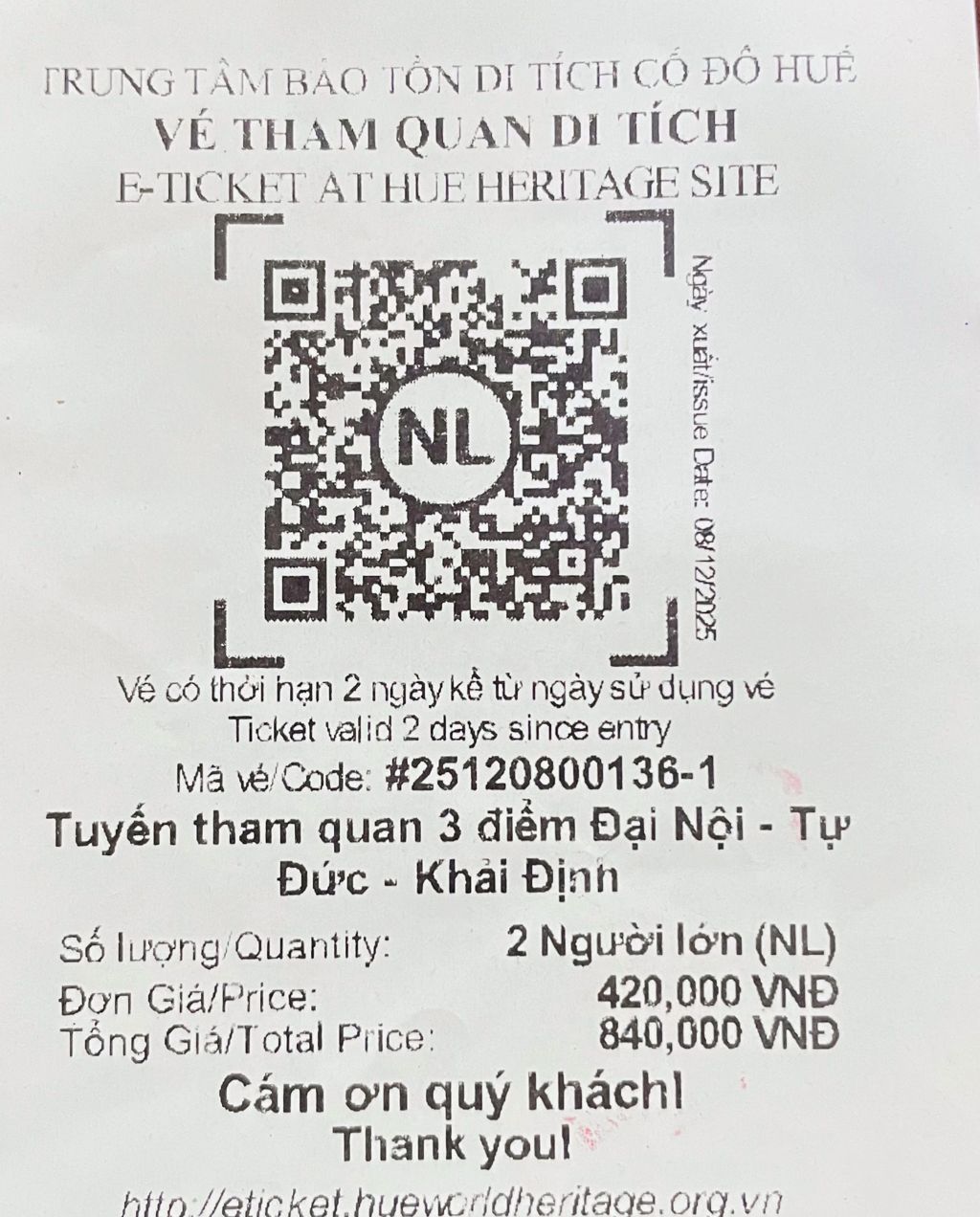 Vé tham quan Huế