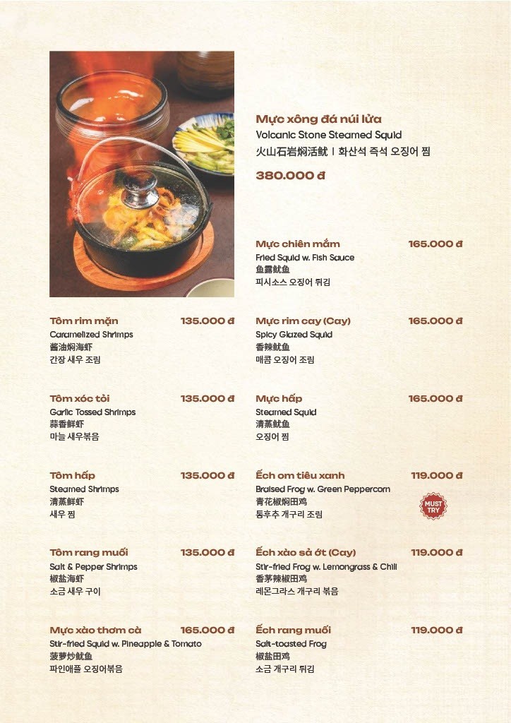 Menu Bếp An Hải - món ăn cho gia đình và nhóm khách
