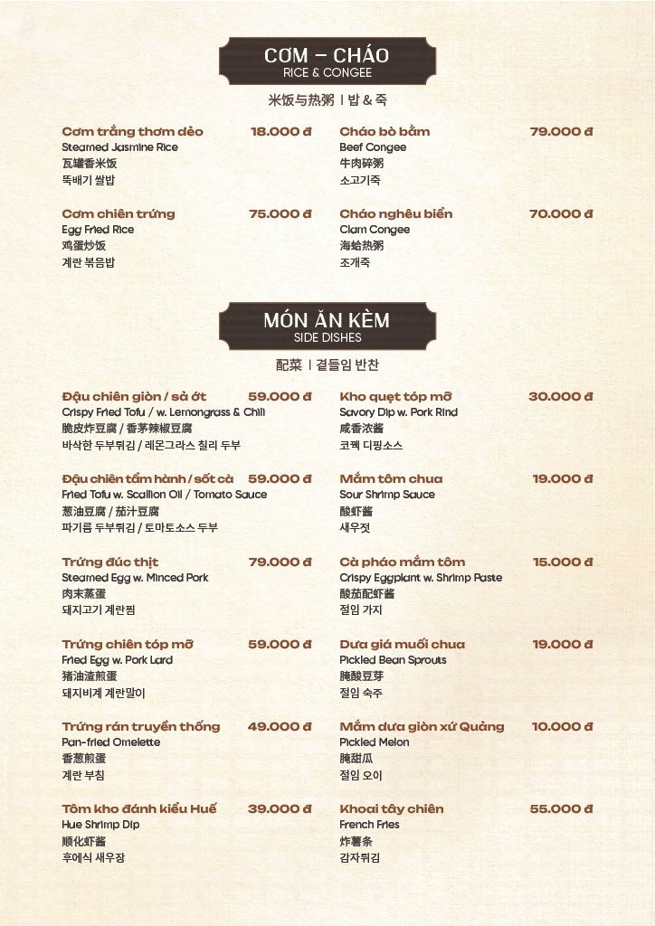 Menu món ăn gia đình tại Bếp An Hải Đà Nẵng