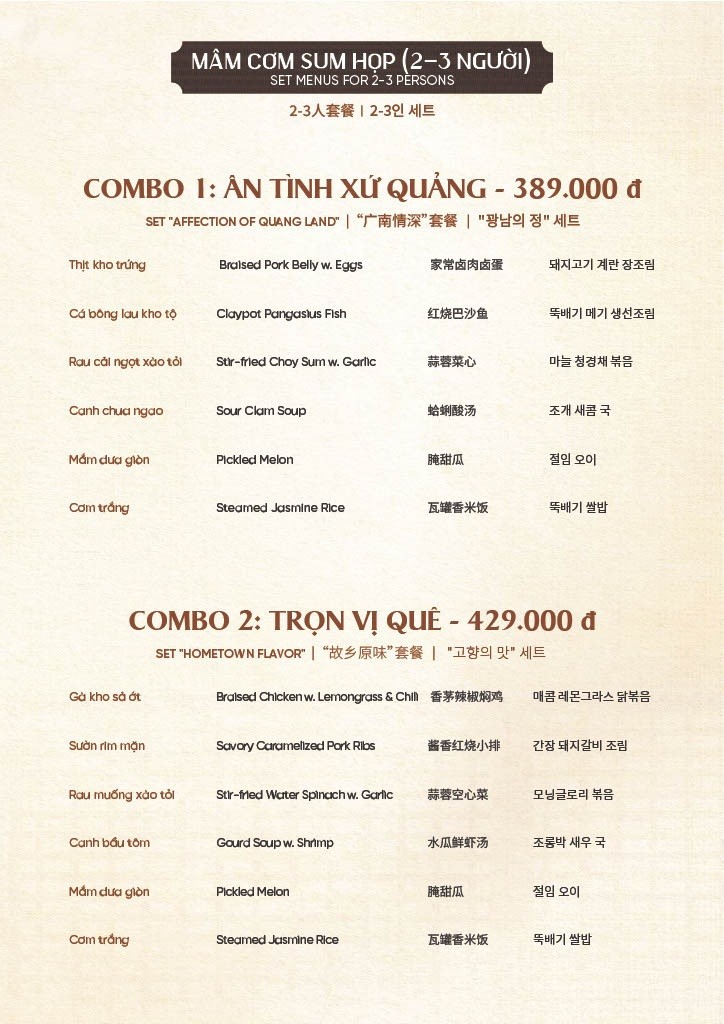 Menu Bếp An Hải dành cho gia đình và khách đoàn