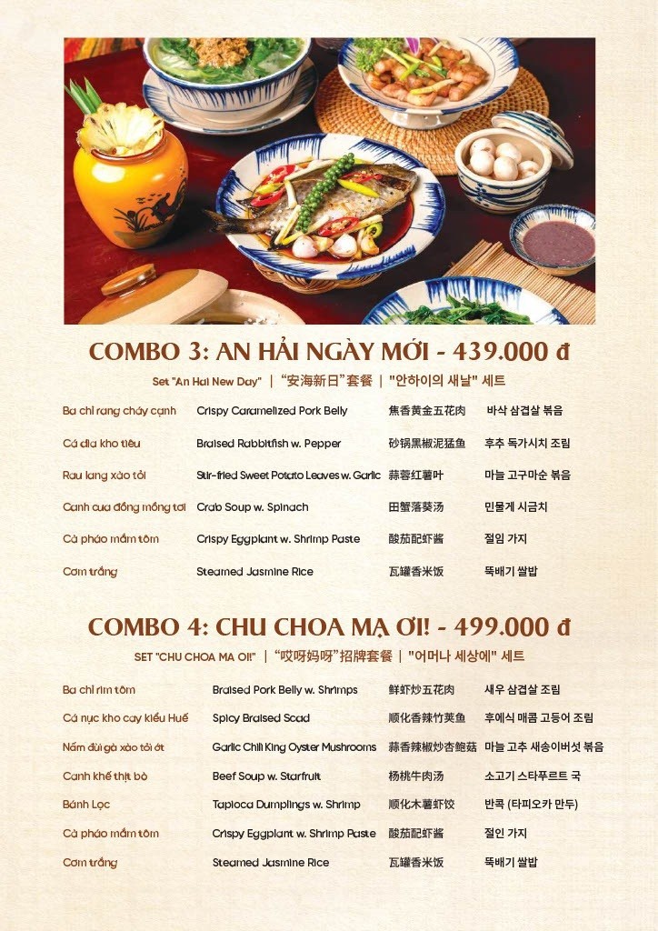 Thực đơn món Việt Bếp An Hải tại Đà Nẵng
