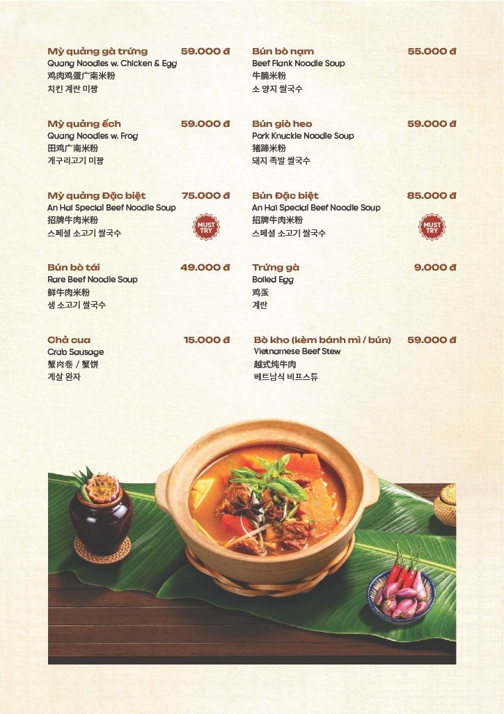 Menu Bếp An Hải Đà Nẵng - các món ăn dành cho gia đình