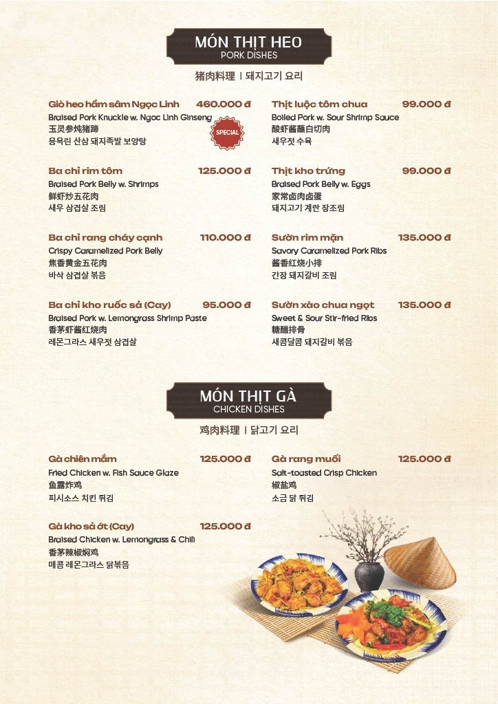 Menu món ăn Bếp An Hải tại Đà Nẵng